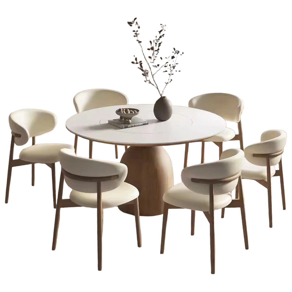 PurelyFeel Nordic Pure Solid Wood Rock Board Table and Chair Combination Wood Cream Style Round Home Designer Dining Table