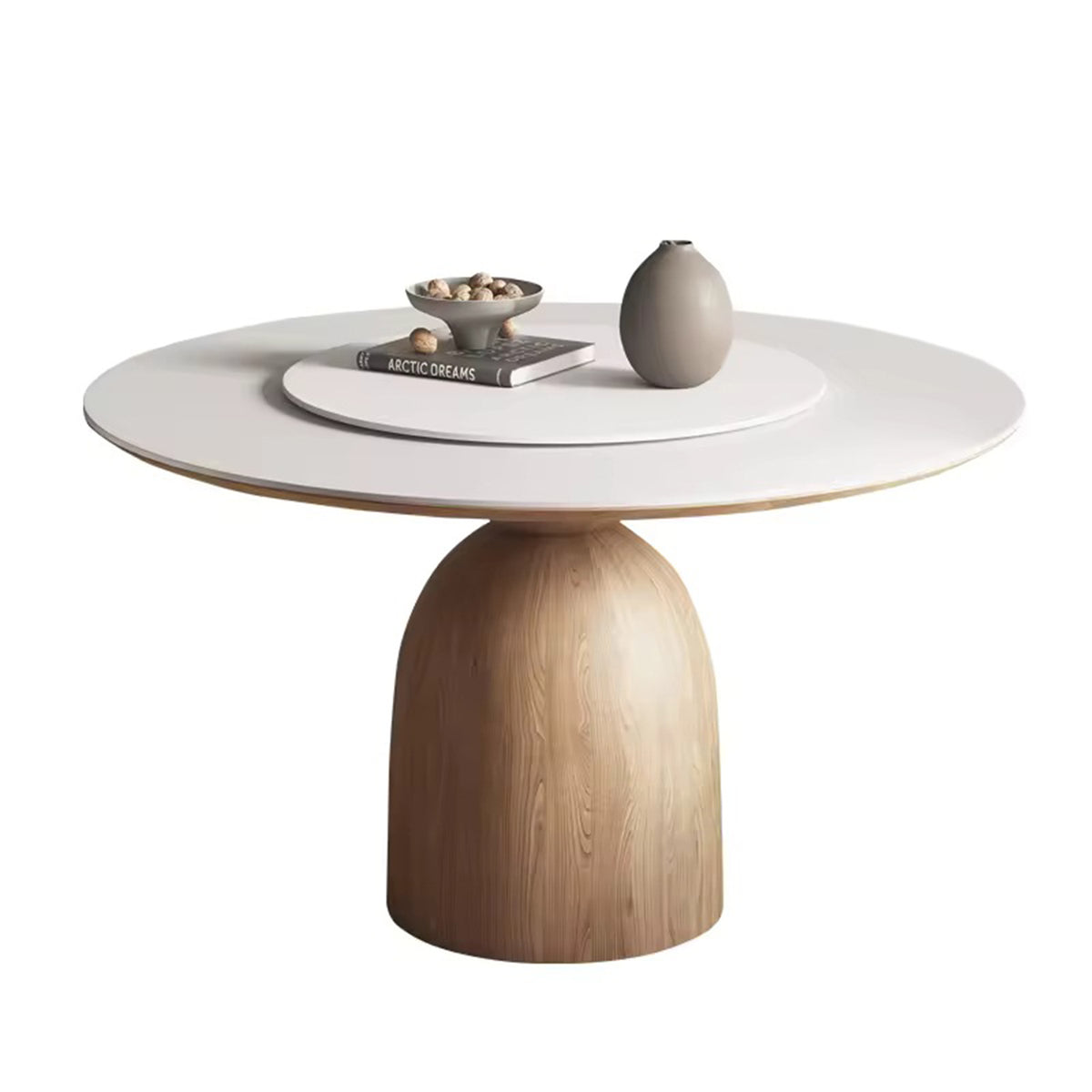 PurelyFeel Nordic Pure Solid Wood Rock Board Table and Chair Combination Wood Cream Style Round Home Designer Dining Table