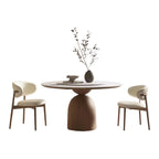 PurelyFeel Nordic Pure Solid Wood Rock Board Table and Chair Combination Wood Cream Style Round Home Designer Dining Table