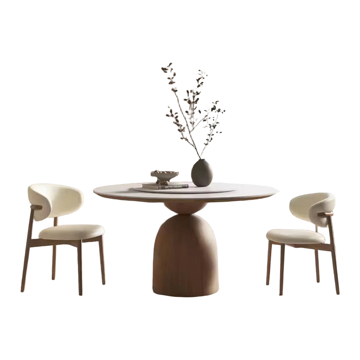 PurelyFeel Nordic Pure Solid Wood Rock Board Table and Chair Combination Wood Cream Style Round Home Designer Dining Table