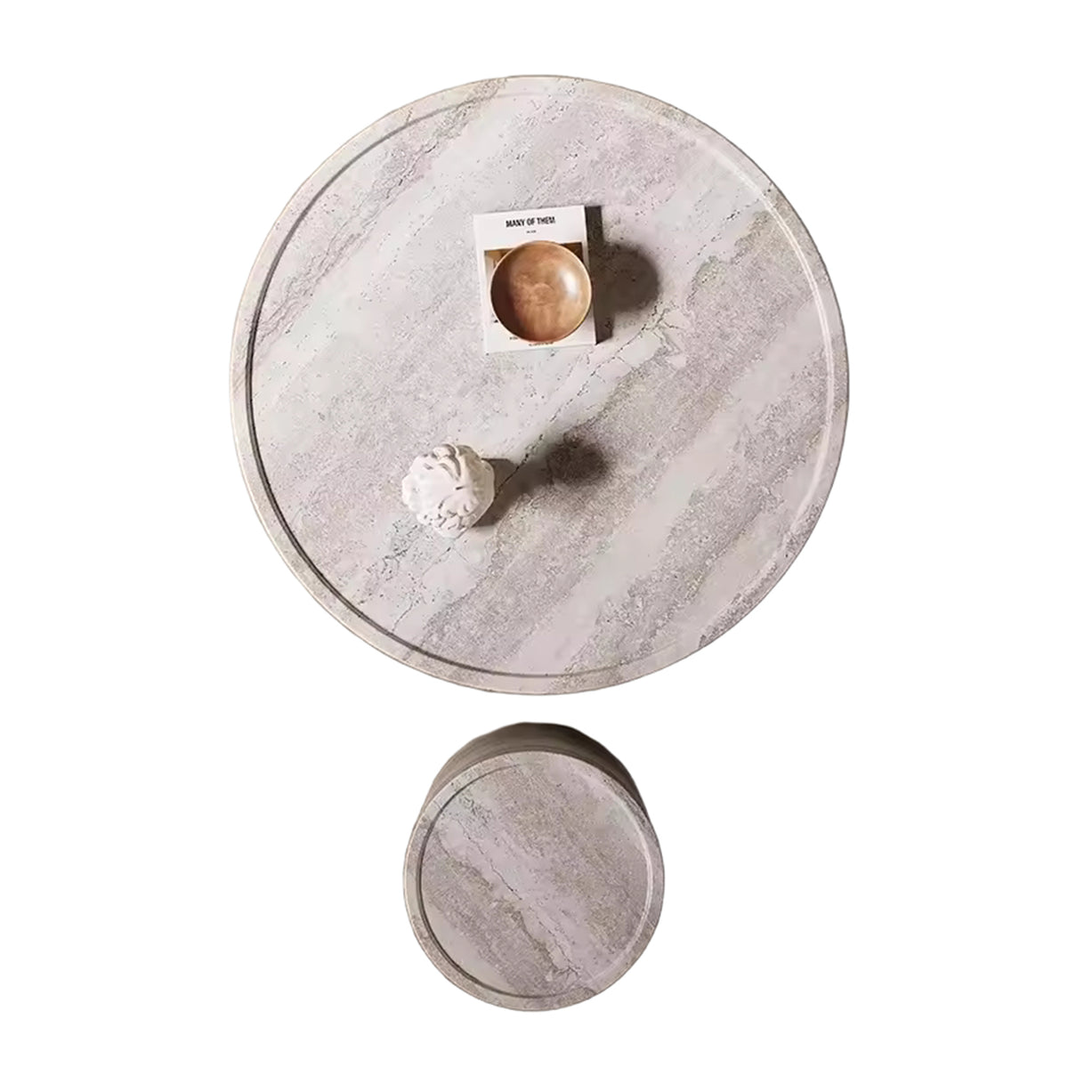 Modern Style Luxury Living Room Concrete Round Coffee Table Sliver Grey Travertine Side Table
