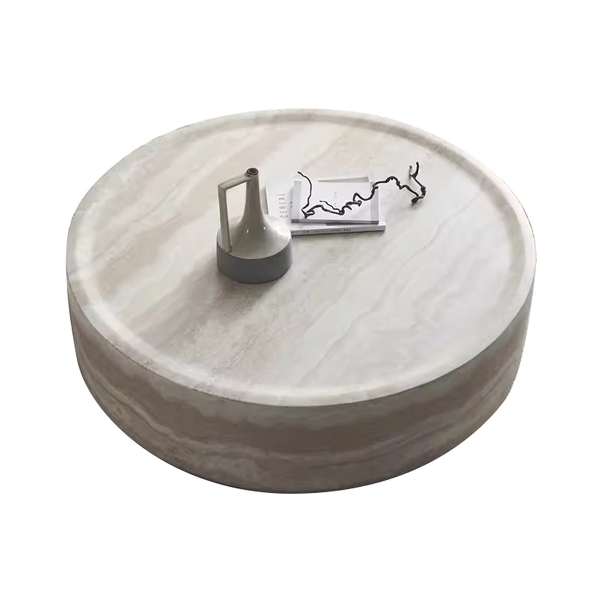 Modern Style Luxury Living Room Concrete Round Coffee Table Sliver Grey Travertine Side Table