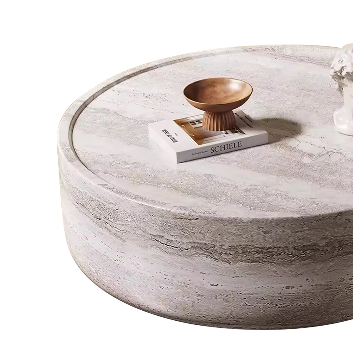 Modern Style Luxury Living Room Concrete Round Coffee Table Sliver Grey Travertine Side Table