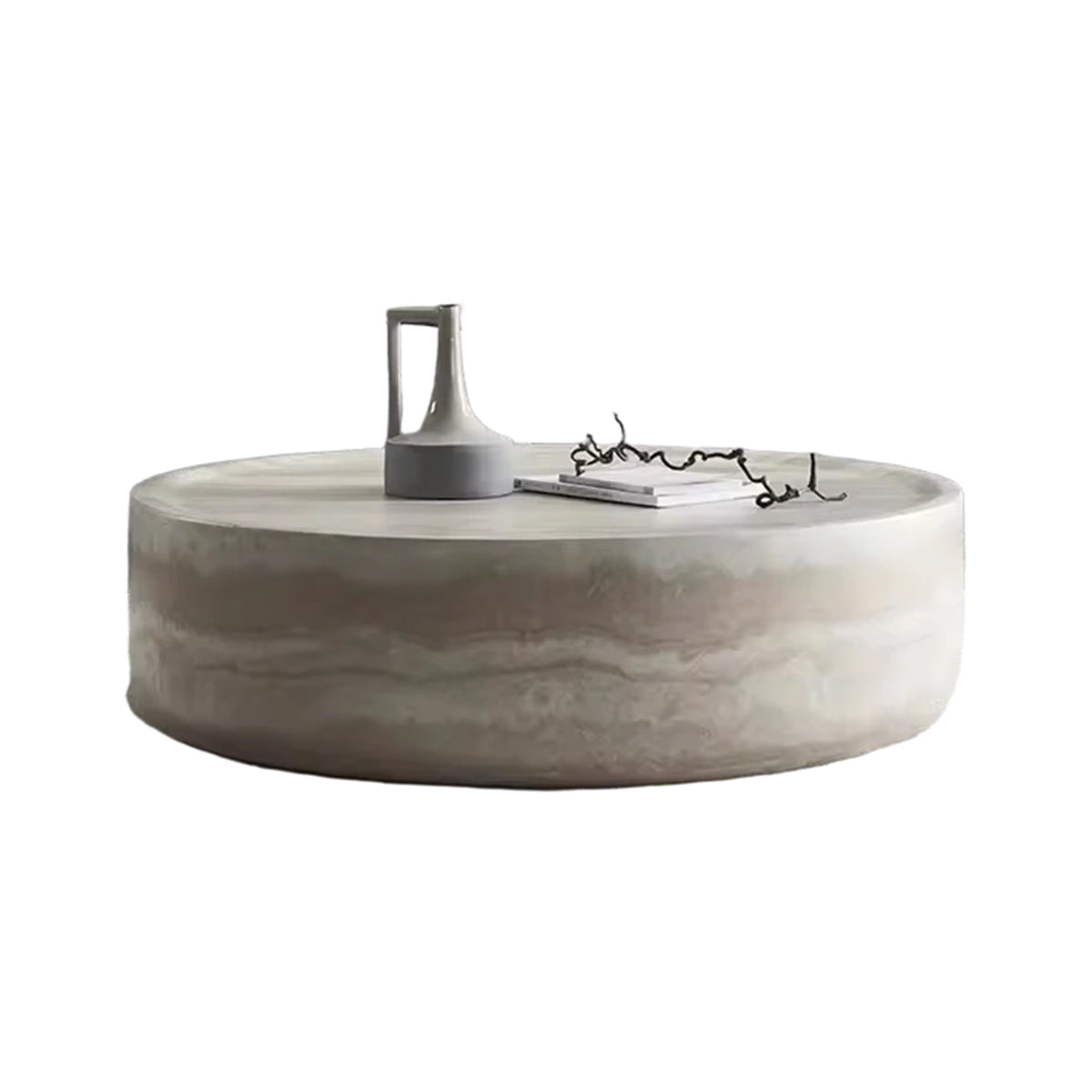Modern Style Luxury Living Room Concrete Round Coffee Table Sliver Grey Travertine Side Table