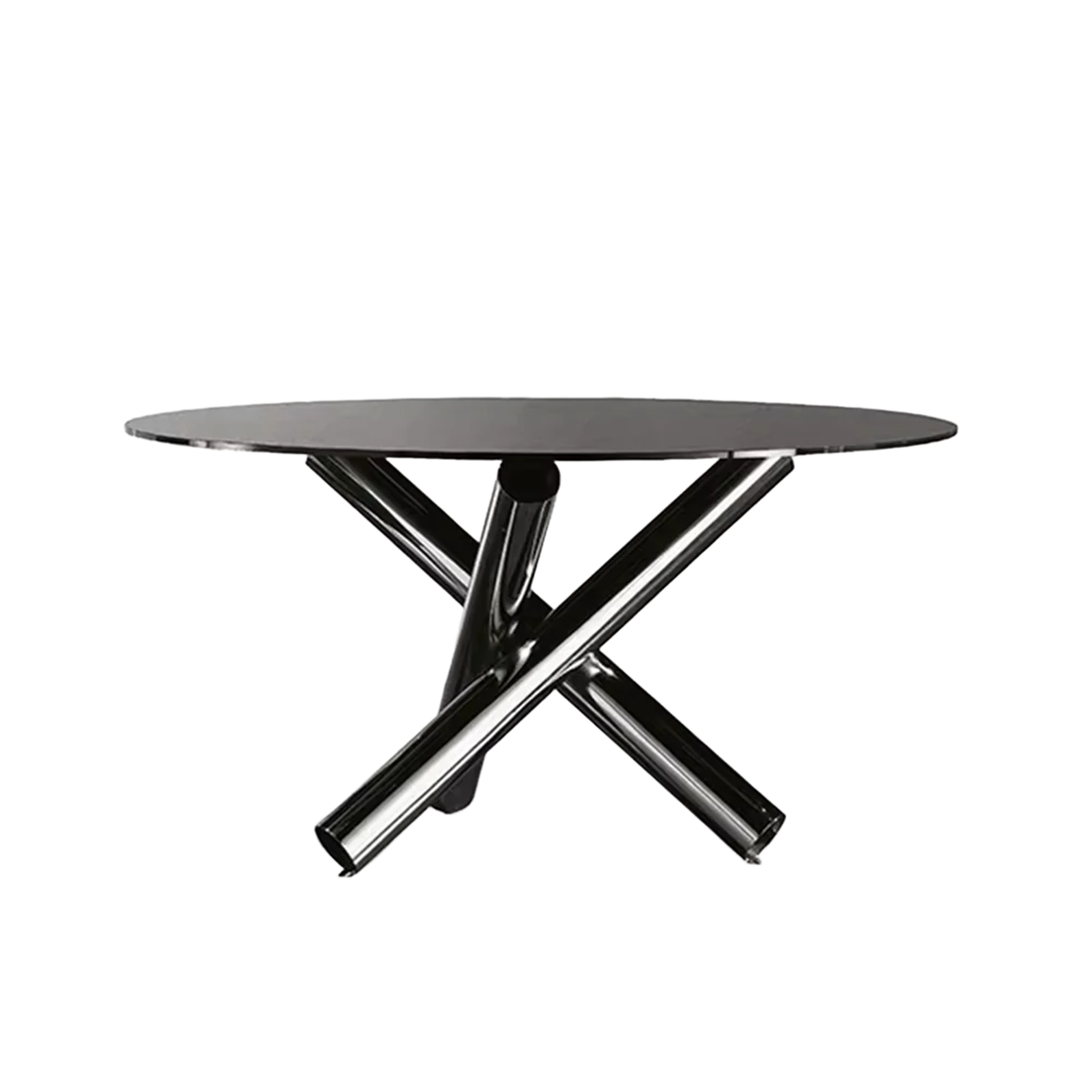 Dining Furniture Round Centre Table Glass Designer Table Cross Chrome Legs Coffee Shop Dining Tables Modern