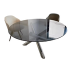 Dining Furniture Round Centre Table Glass Designer Table Cross Chrome Legs Coffee Shop Dining Tables Modern
