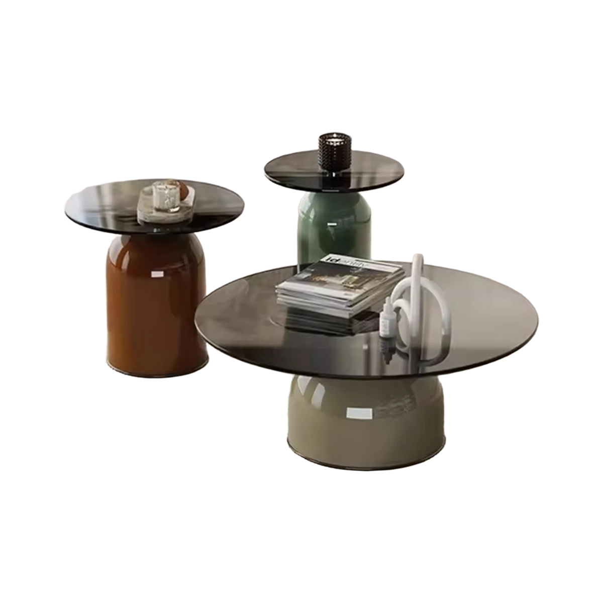 Minimalist Cream Glass Coffee Table Set Modern Home Living Room Furniture Tea Table for Small Apartment