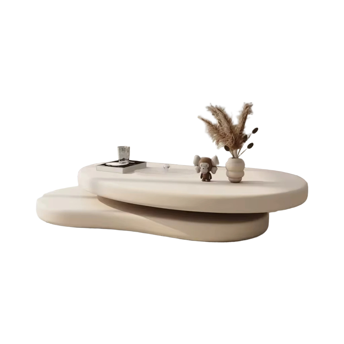 Modern Cloud Shaped Rotating Coffee Table Cream Style MDF Wood with Steel and Metal for Home or Hotel Furniture