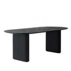 Atunus Nordic Minimalist Reclaimed Solid Wood Black Dining Table Ribbed Modern Luxury Dining Table 8 Seater Oval Dining Table