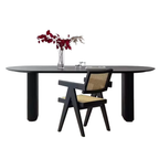 Atunus Nordic Minimalist Reclaimed Solid Wood Black Dining Table Ribbed Modern Luxury Dining Table 8 Seater Oval Dining Table