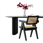 Atunus Nordic Minimalist Reclaimed Solid Wood Black Dining Table Ribbed Modern Luxury Dining Table 8 Seater Oval Dining Table