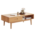 Living Room Furniture Nordic Simple Modern Style Storage Coffee Table Oak Wood F8071 Wholesale Solid with 2 Drawers and 1 Grid