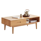 Living Room Furniture Nordic Simple Modern Style Storage Coffee Table Oak Wood F8071 Wholesale Solid with 2 Drawers and 1 Grid