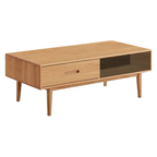 Living Room Furniture Nordic Simple Modern Style Storage Coffee Table Oak Wood F8071 Wholesale Solid with 2 Drawers and 1 Grid