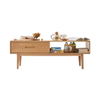 Living Room Furniture Nordic Simple Modern Style Storage Coffee Table Oak Wood F8071 Wholesale Solid with 2 Drawers and 1 Grid