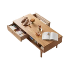 Living Room Furniture Nordic Simple Modern Style Storage Coffee Table Oak Wood F8071 Wholesale Solid with 2 Drawers and 1 Grid