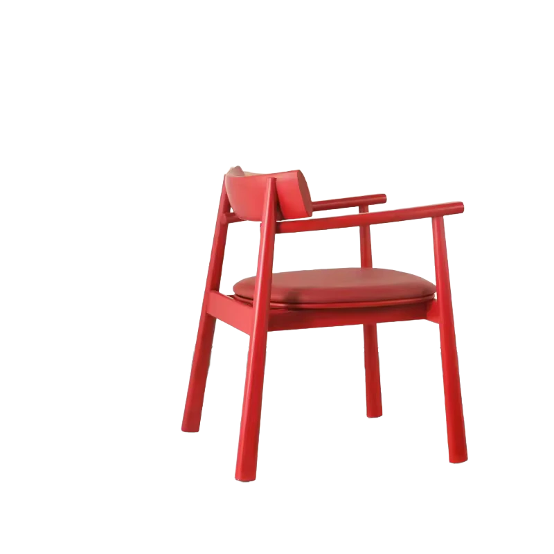 Purely Feel Designer Leather Solid Wood Dining Chair Italian Restaurant Chinese Red Personality Minimalist Armchair