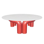 WISEMAX FURNITURE Modern Plastic Coffee Table Transparent Round Top With Red Waterpipe Shape Design Base Acrylic Coffee Table