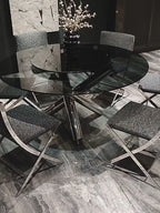 Dining Furniture Round Centre Table Glass Designer Table Cross Chrome Legs Coffee Shop Dining Tables Modern