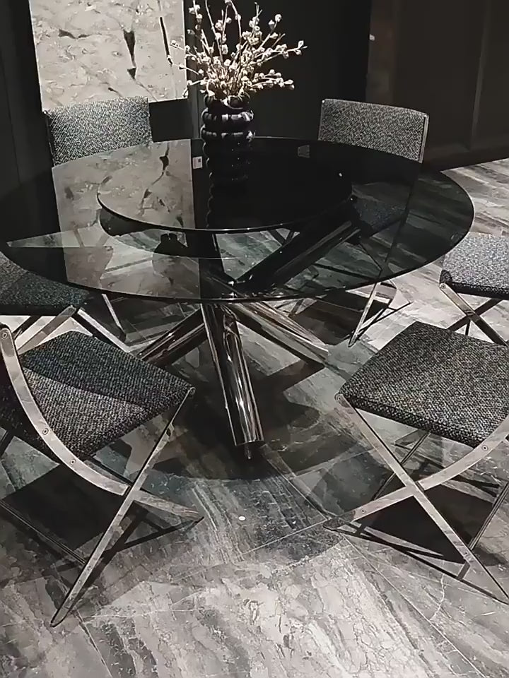 Dining Furniture Round Centre Table Glass Designer Table Cross Chrome Legs Coffee Shop Dining Tables Modern