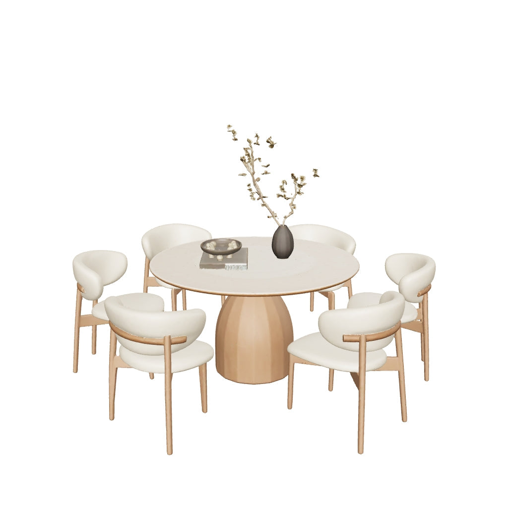 PurelyFeel Nordic Pure Solid Wood Rock Board Table and Chair Combination Wood Cream Style Round Home Designer Dining Table