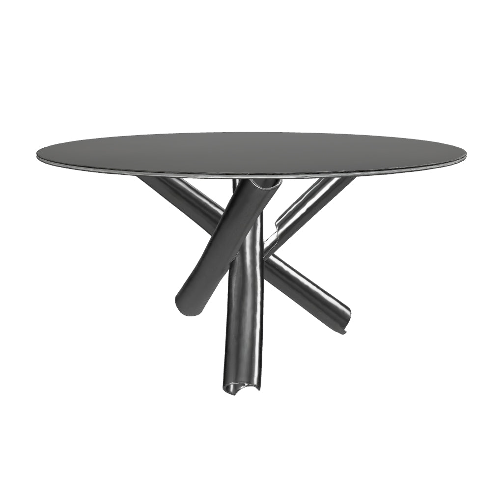 Dining Furniture Round Centre Table Glass Designer Table Cross Chrome Legs Coffee Shop Dining Tables Modern