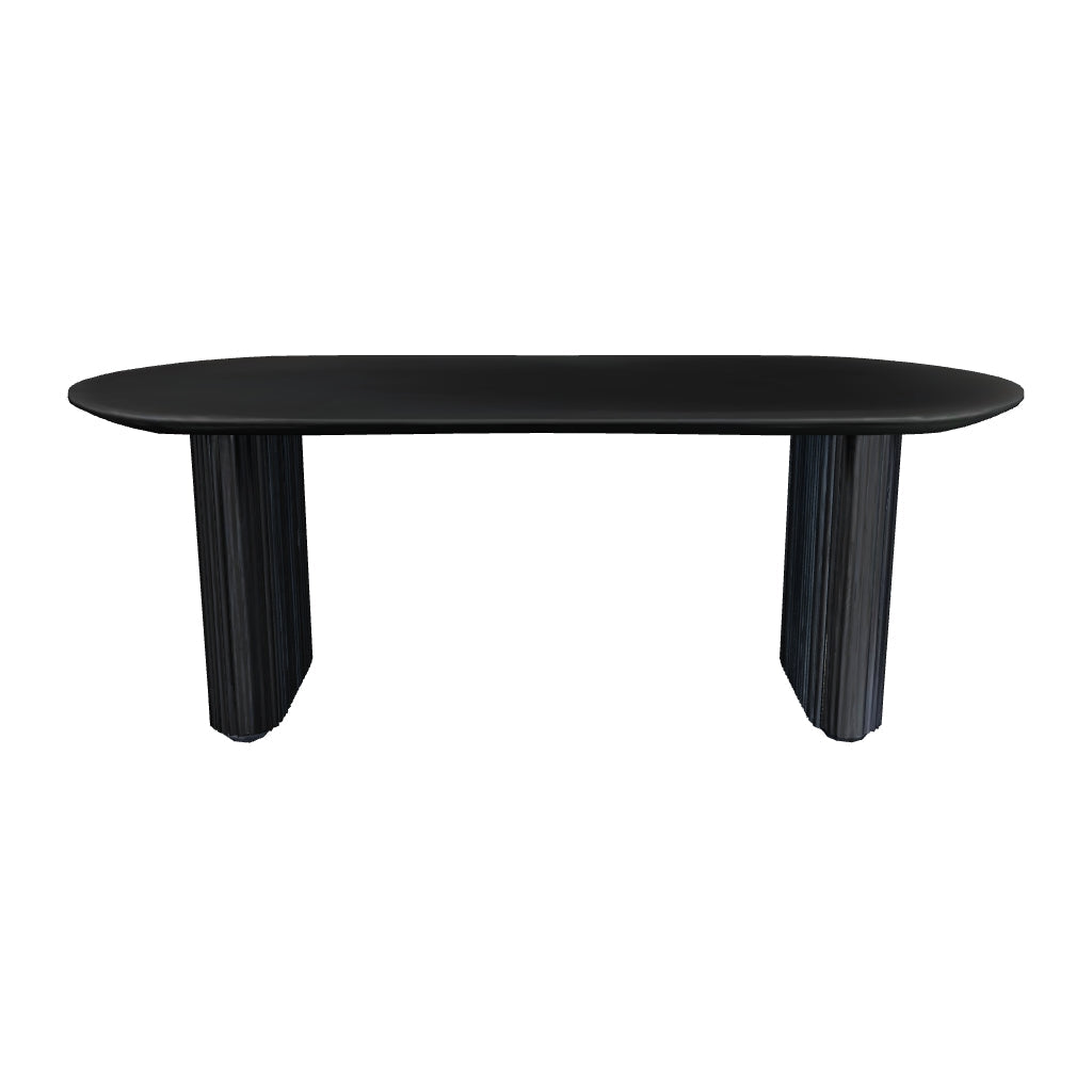 Atunus Nordic Minimalist Reclaimed Solid Wood Black Dining Table Ribbed Modern Luxury Dining Table 8 Seater Oval Dining Table