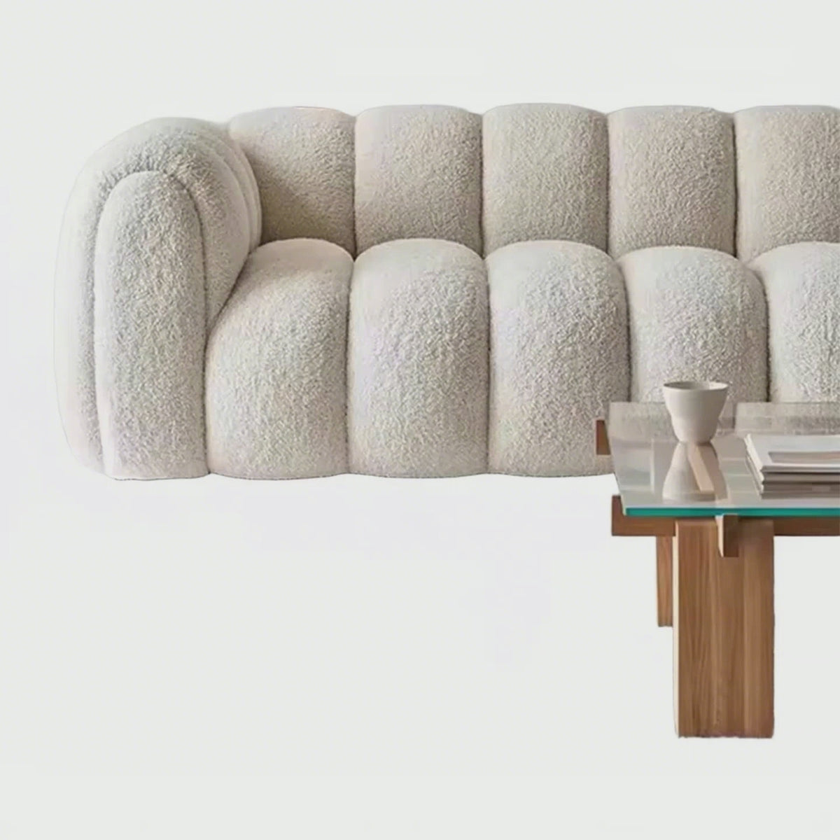 WISEMAX Complete Furniture Living Room Sectional Sofa Furniture Tufted Chesterfield Sofa Single White Boucle Fabric Floor Sofa