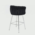 Velvet Decorated Kitchen High Rotary Island Chair Bar Stools With Wrapped Fabric Backrest and Gold Metal Legs