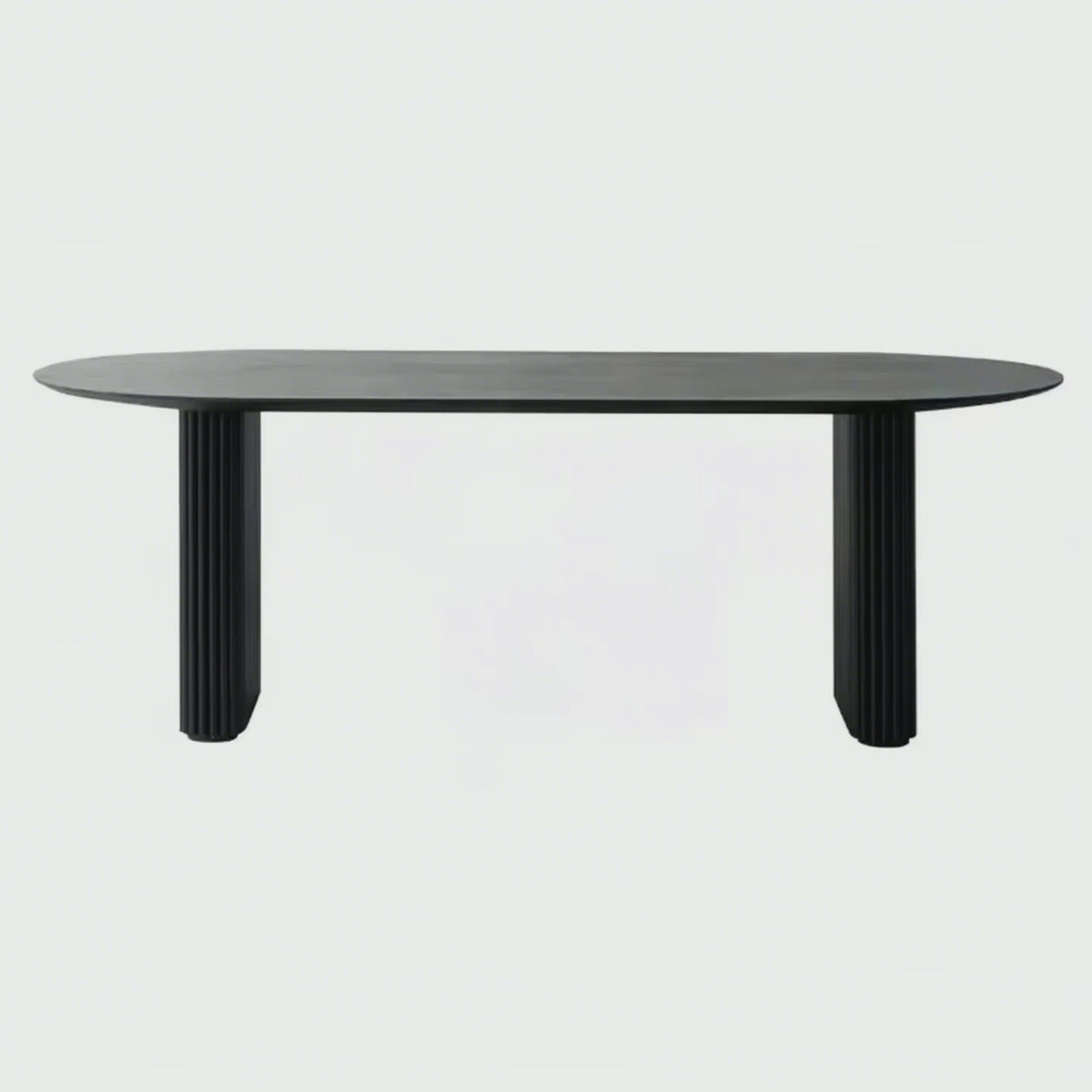 Atunus Nordic Minimalist Reclaimed Solid Wood Black Dining Table Ribbed Modern Luxury Dining Table 8 Seater Oval Dining Table