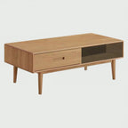 Living Room Furniture Nordic Simple Modern Style Storage Coffee Table Oak Wood F8071 Wholesale Solid with 2 Drawers and 1 Grid
