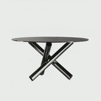 Dining Furniture Round Centre Table Glass Designer Table Cross Chrome Legs Coffee Shop Dining Tables Modern
