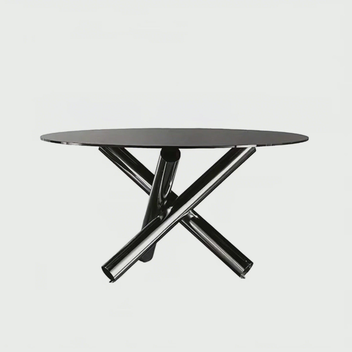 Dining Furniture Round Centre Table Glass Designer Table Cross Chrome Legs Coffee Shop Dining Tables Modern